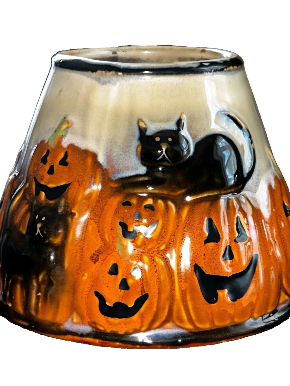 Yankee Candle Topper & Plate Halloween Pumpkin & Black Cat Ronnie Walter Design